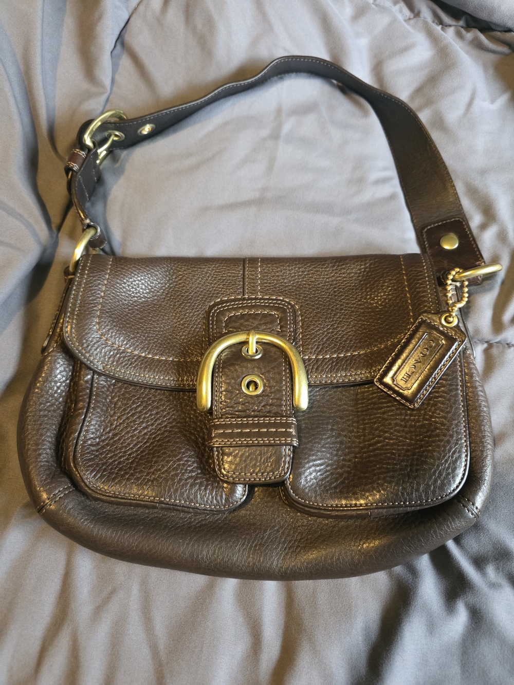 Coach Soho Brown Leather Shoulder Bag with Brass Buckle